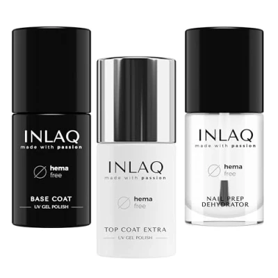 Abbildung von INLAQ® HEMA Free Top Coat Extra + Base Nail Prep Dehydrator 7ml Prep, 6ml und Set, Komplett Set für &amp; Hybridlacke