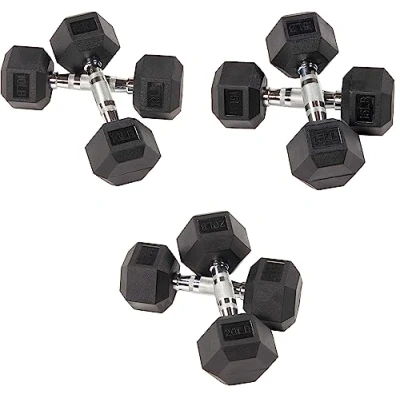 Abbildung von Signature Fitness Gummi ummantelte Sechskant Hanteln, Set mit 10, 15, 9 kg Paar