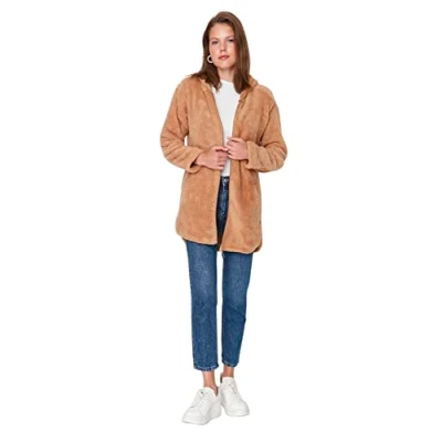 Abbildung von Trendyol Women&#039;s Damen Modest Regular Basic Plain Webstoff Winterjacke Coat, Camel, XL