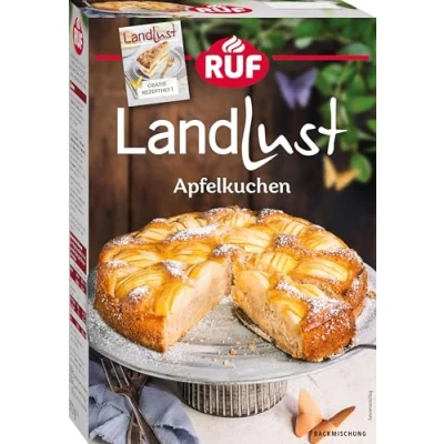Abbildung von RUF Landlust Apfelkuchen Backmischung, Dinkel mit versunkenen Äpfeln, Streuselboden &amp; feiner Aprikosensoße, inkl. Rezeptheft, traditionell schnell zubereitet