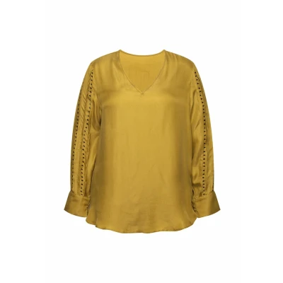 Abbildung von Ulla Popken Beaded LONG Sleeve Bluse, Damen, Größe: 46/48, Olive green