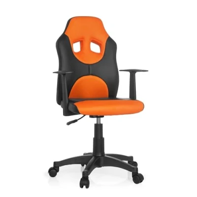 Abbildung von hjh OFFICE 670810 Kinder Drehstuhl Kid Game AL Kunstleder Schwarz/Orange höhenverstellbarer Kinderschreibtischstuhl mit Armlehnen