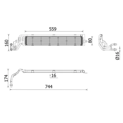 Abbildung von MAHLE ORIGINAL CR 2697 000P Kühler, Motorkühlung Aluminium 559 80 16 mit Halter Kühlrippen gelötet