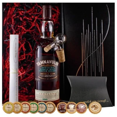 Abbildung von H BO Geschenk Tamnavulin double cask Single Malt Whisky + Glaskugelportionierer Edelschokolade Fudge