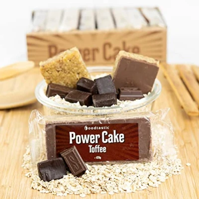 Abbildung von Foodtastic Power Cake Toffee (10 x 120g) leckere, saftige Haferriegel handgemachte Flapjack Energieriegel aus Haferflocken