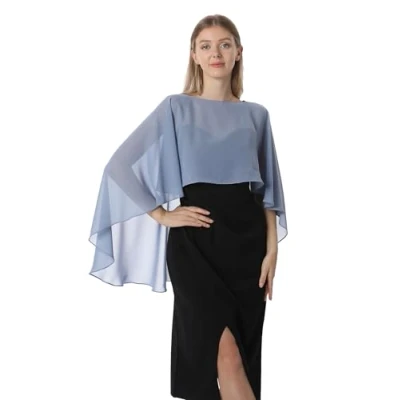 Abbildung von Hotshawl Damen Chiffon Umhang 001 Pashmina Schal, Dusty Blue, One Size