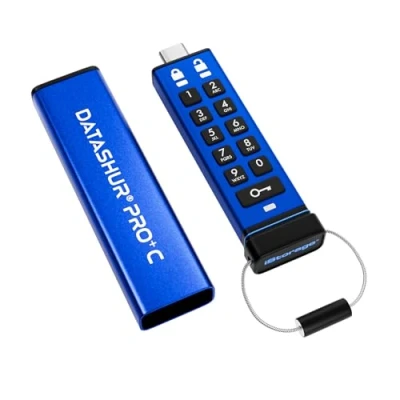 Abbildung von iStorage datAshur Pro+C 128GB Secure USB Type C Memory Stick FIPS 140 3 Level Pending Pin Protected A Adapter Included.