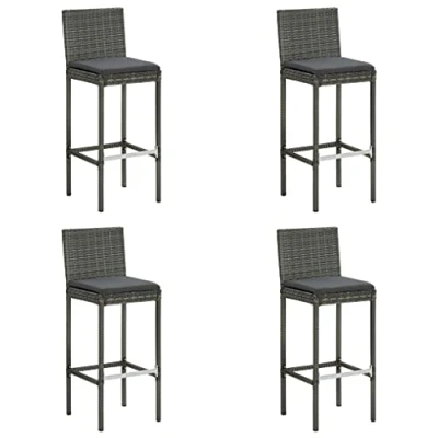 Abbildung von vidaXL 4X Garten Barhocker mit Kissen Barstuhl Tresenhocker Thekenhocker Tresenstuhl Thekenstuhl Küchenhocker Gartenmöbel Grau Poly Rattan