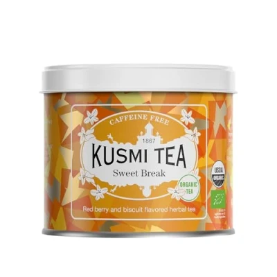 Abbildung von Kusmi Tea Sweet Break Loser Tee Bio mit Hibiskus, Kräutern und Früchten Rote Früchte Biskuit Geschmack Koffeinfreier Früchtetee 100 g Metalldose für etwa 50 Tassen