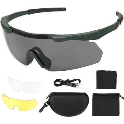 Abbildung von Feyachi Schutzbrille mit 3 Austauschbaren Beschlagfrei &amp; Kratzfest Gläsern, Schießbrille für Sportschützen und rutschfesten Bügeln, UV 400 Schutz