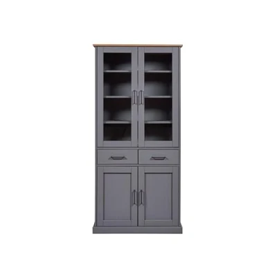Abbildung von Inter Link Vitrinenschrank Buffet Schrank Geschirrschrank Esszimmerschrank Massivholz FSC 4 Türen 2 Schubladen 3 Fachböden Zandiara 4T2S grau/Oak colori