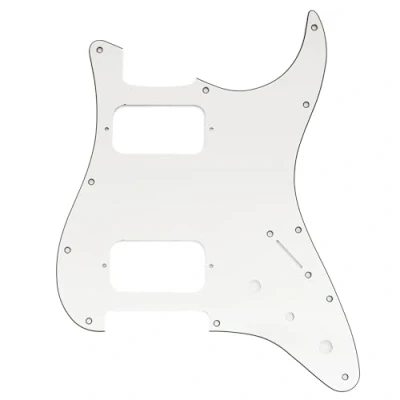 Abbildung von Musiclily Pro 11 Löcher ST Schlagbrett HH Gitarren Pickguard mit Runde Ecke 2 Unbedeckter Humbucker Potis Mini Schalter Aussparungen für Fender Squier Strat Style E Gitarre, 3 lagig Weiß