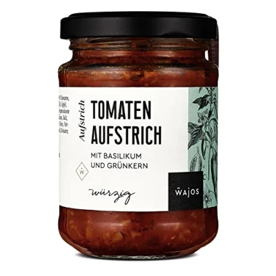 Abbildung von WAJOS Tomaten Aufstrich Basilikum &amp; Grünkern 185g Brotaufstrich zum Brunch Frühstück Gemüseaufstrich vegetarisch, vegan Tomate Dip