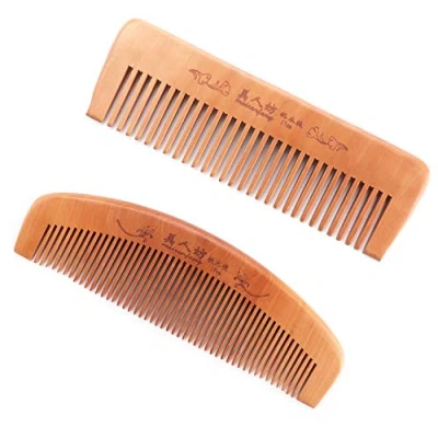 Abbildung von QiCheng &amp; LYS Antistatischer Breiter Holzkamm, Männlicher und Weiblicher Naturholzkamm(2PCS)