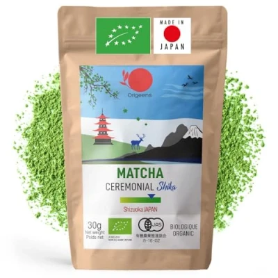 Abbildung von ORIGEENS Bio Matcha Ceremonial Grade &quot;SHIKA&quot; Japanischer Tee, Herkunft Shizuoka Latte/Usucha 30g Nachfüllbeutel Grüntee Pulver