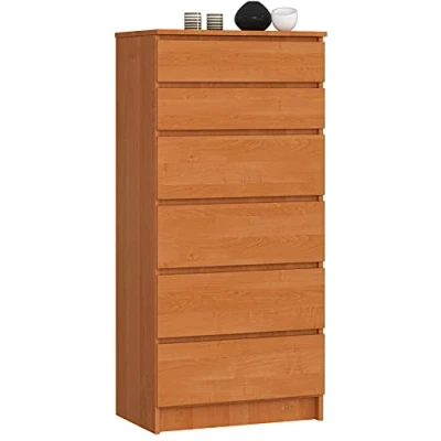 Abbildung von Home Collective Kommode in Erle mit 6 geräumigen Schubladen, 60 cm breit, 130 hoch Schlafzimmer Flur Wohnzimmer Organizer Schubladen Holz Highboard Sideboard Schrank