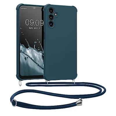 Abbildung von kwmobile Necklace Case kompatibel mit Samsung Galaxy A14 5G Hülle Cover Kordel zum Umhängen Silikon Schutzhülle Dunkelblau