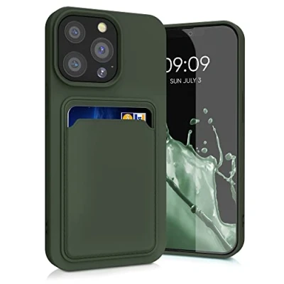 Abbildung von kwmobile Handyhülle kompatibel mit Apple iPhone 13 Pro Hülle Handy Cover Fach für Karten in Dunkelgrün