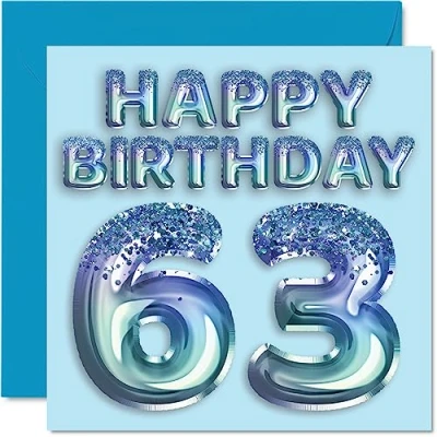 Abbildung von Geburtstagskarte zum 63. Geburtstag für Männer Blauer Glitzer Partyballon Happy Birthday Karten 63 Jahre alten Mann, Onkel, Großvater, Vater, Opa Oma, 145 mm x mm, und