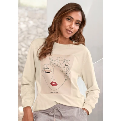 Abbildung von Lascana Sweatshirt, Damen, Größe: 32/34, Hellbeige natur hellrosa