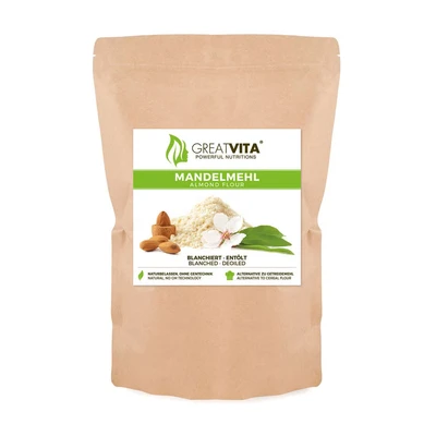 Abbildung von GreatVita Mandelmehl, entölt, aus blanchierten Mandeln, 800g fein gemahlene Mandeln