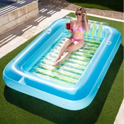 Abbildung von Sloosh 85&quot; x 57&quot;/2.1 1.4m aufblasbarer Sonnenpool, Luftmatratzte Pool, Sonnenbad mit abnehmbarem Kissen, persönlicher Luftmatratze Wasser für Erwachsene, Sommerspaß, Wasserparty Blau Grün