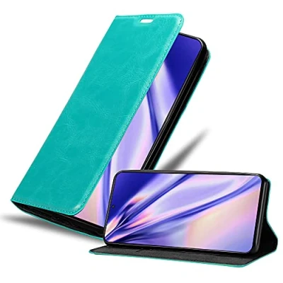 Abbildung von Cadorabo Hülle kompatibel mit Samsung Galaxy S21 5G aus Premium Kunst Leder Flip Klappbare Stoßfeste Magnetische [Standfunktion] [Kartenfächern] Cover für Tasche in Türkis