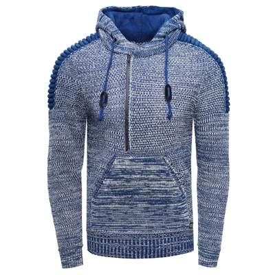 Abbildung von 1/2 Zip Grobstrick Kontrast Kapuzen Pullover