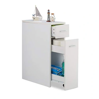Abbildung von Relaxdays, weiß Nischenschrank, 2 Schubladen, für Bad, Küche, Wohnzimmer, platzsparendes Nischenregal, HBT 61,5x20x45 cm, 80% Faserplatte, 1 Stück