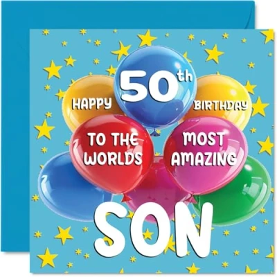 Abbildung von Geburtstagskarte für Sohn zum 50. Geburtstag World&#039;s Most Amazing Son Happy 50th Birthday Card for from Mum Dad, 145 mm x mm, Alter 50 Fifty Grußkarten