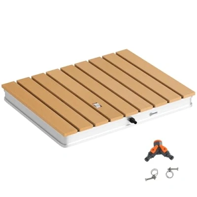Abbildung von Outsunny Bodendusche Gartendusche mit einstellbar Fußrad Aluminium Aussendusche bis 4 m Fontänenhöhe 70 x 55 cm Saunadusche Holzoptik rutschfeste Wetterfest Outdoor Campingdusche für Pool Sauna
