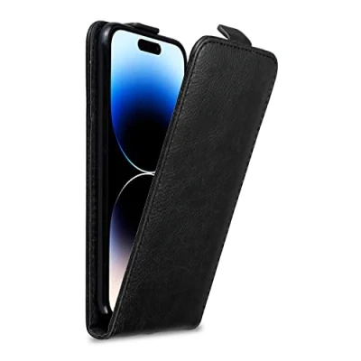 Abbildung von Cadorabo Hülle kompatibel mit Apple iPhone 14 PRO MAX Flip Design aus Premium Kunst Leder Klappbare Stoßfeste Magnetische Cover für Tasche in Schwarz