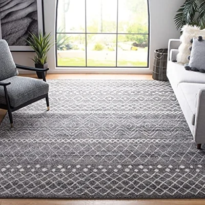 Abbildung von SAFAVIEH Boho Teppich für Wohnzimmer, Esszimmer, Schlafzimmer Madison Collection, Kurzer Flor, Kohle und Elfenbein, 91 X 152 cm