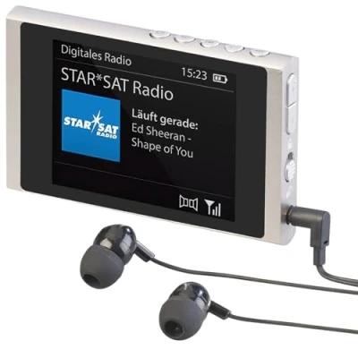 Abbildung von VR Radio DAB Radio: Digitales Slim Taschenradio DAB+/FM, Akku, Ohrhörer, Alu Gehäuse (DAB Mini Radio, Pocketradio, Kleines)