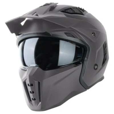 Abbildung von VINZ Kioto Jethelm / Streetfighter Helm ECE 22.06 zugelassen Rollerhelm Mit Sonnenvisier Sonnenblende Jet abnehmbarem Kinnschutz Titanium