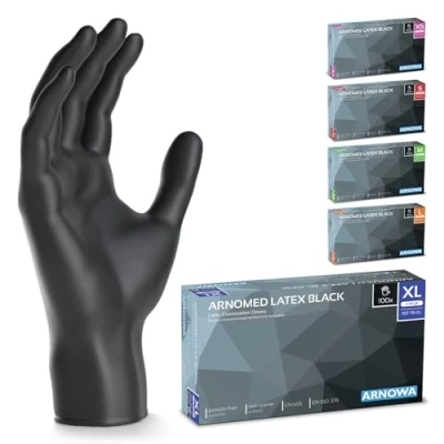 Abbildung von 500x ARNOMED Einweghandschuhe XL, Latexhandschuhe Schwarz (5x100 Stk) puderfrei, Handschuhe Latex Einweg, Putzhandschuhe, Handschuhe, Einmal /Einweg XS, S, M, L &amp; XL