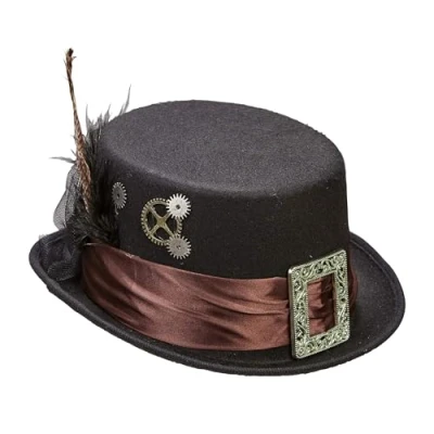 Abbildung von Widdmann Kostüm Niedriger Steampunk Zylinder, Filzzylinder mit Messing Applikationen