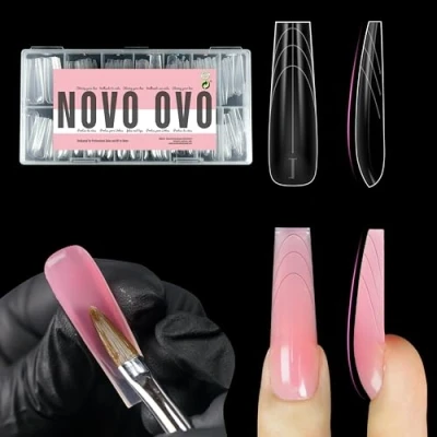 Abbildung von NOVO OVO Nail Dual Forms (Sculpted), konische quadratische (Geformt) Nagel Doppelformen für Polygel Verlängerung, XL XXL wiederverwendbare Vollabdeckungs Acryl Nägelformen, 150 Stück, 15 Größen