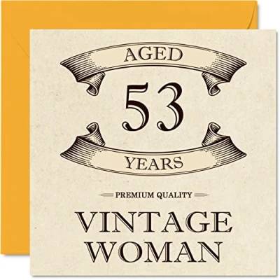 Abbildung von Geburtstagskarte zum 53. Geburtstag im Vintage Stil für Frauen 53 Jahre lustige Mama Schwester Ehefrau Freundin Oma Tante 145 mm x Damen Grußkarten