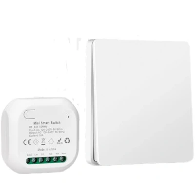 Abbildung von Funkschalter Funk Lichtschalter 230v, Kinetischer Batterieloser Set, Wasserdichter Wireless Switch Keine Verkabelung Erforderlich, Fernbedienung bis zu 200m (1 Empfänger, 1 Schalter)