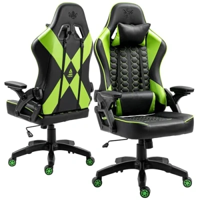 Abbildung von KRAKEN CHAIRS Gaming Stuhl Ergonomischer Sessel Bürostuhl Höhenverstellbar Drehstuhl Gamer Verstellbare Armlehne Lendenkissen Schwarz Grün