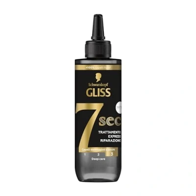 Abbildung von Schwarzkopf Gliss 7 Sec Express Behandlung 200 ml, Haarpflege mit flüssigem Keratin und Schwarzperlenextrakt, für geschädigtes trockenes Haar