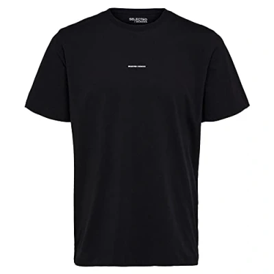 Abbildung von Selected Homme Slhaspen Print Oneck TEE Tshirt basic, Herren, Größe: Small, Black