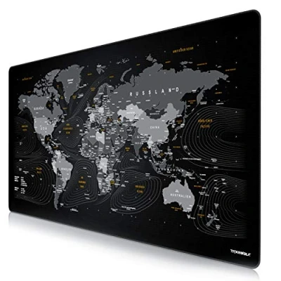 Abbildung von Titanwolf Übergröße DEUTSCHES Layout Mauspad 1200x600mm Weltkarte XXXL Mousepad groß mit Motiv Tischunterlage Large Size XXL Gaming z.B. für Logitech Maus und Tastatur