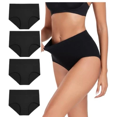 Abbildung von wirarpa Unterhosen Damen Unterwäsche Baumwolle Taillenslip High Rise Slip 4er Pack Dunkles Schwarz Größe 4XL