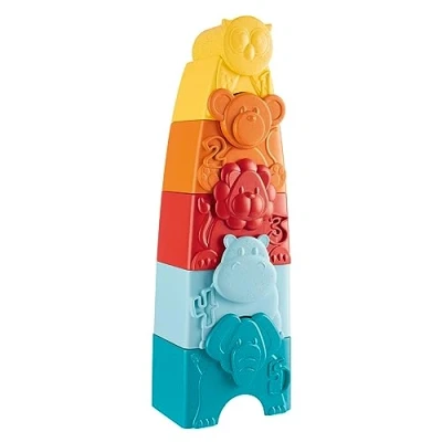 Abbildung von Chicco Eco+ Animal Tower, stapelbarer Turm und Stapelformen, 5 farbige stapelbare Formen, recycelter Kunststoff, entwickelt logische manuelle Fähigkeiten, Made in Italy, Lernspiele, 9 36 Monate