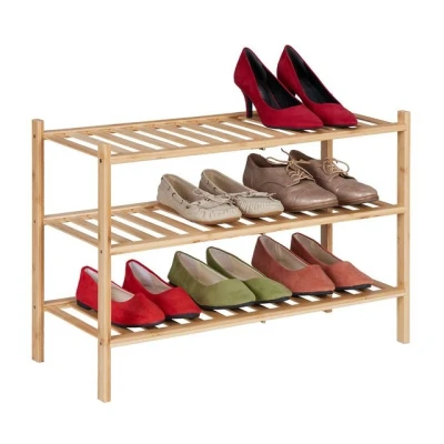 Abbildung von Relaxdays, Natur Schuhregal, Bambus, 9 Paar Schuhe, HxBxT: 46,5 x 68 28 cm, mit 3 Ablagen, schmal, Schuhständer Flur