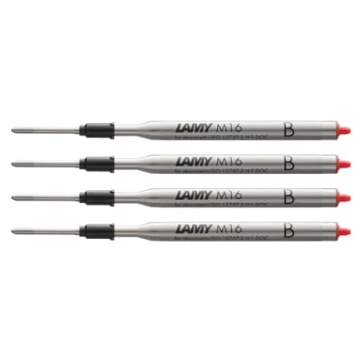 Abbildung von Lamy: Großraum Kugelschreibermine M16: Farbe: rot, Strichbreite: B, 4er Set.
