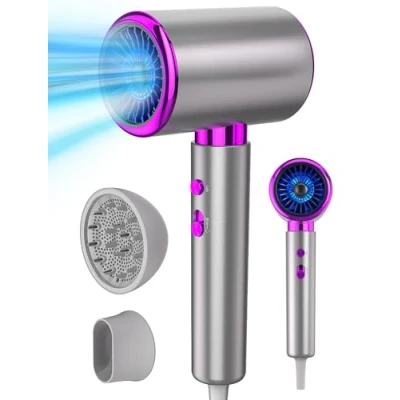 Abbildung von DMTIVMG Ionen Föhn 2400W Haartrockner mit Kalt /Heißtaste 3 Temperaturen und 2 Geschwindigkeiten Diffusor Konzentrator Thermostatischer Haarföhn für Zuhause, Reise Friseursalon