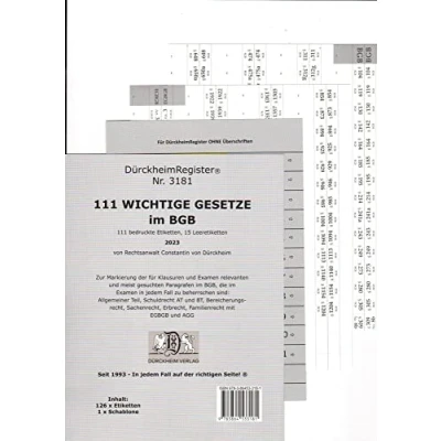 Abbildung von DürckheimRegister® BGB WICHTIGE §§ Im Bürgerlichen Gesetzbuch 2022: 155 Registeretiketten (sog. Griffregister) für dein Mit den wichtigsten ... In jedem Fall auf der richtigen Seite®